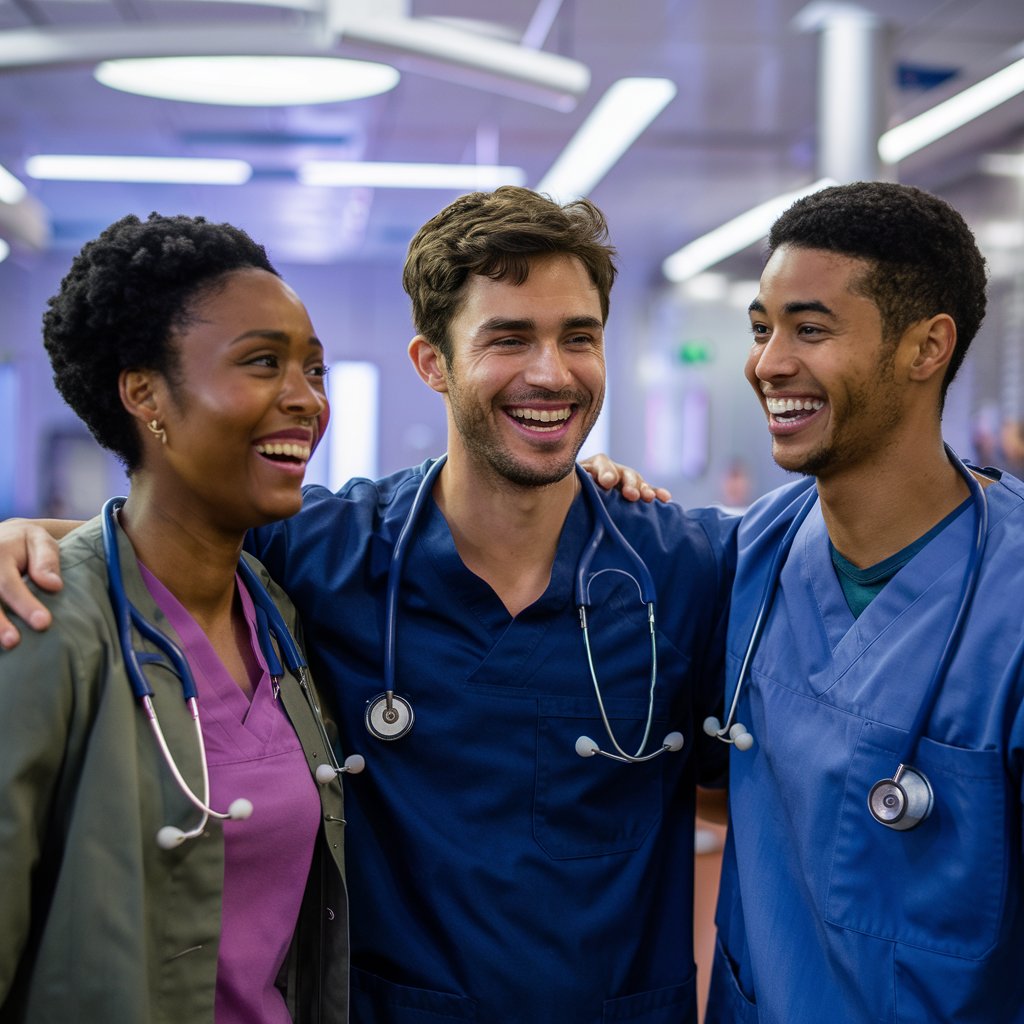 a warm candid shot of three medical students smili G2xTPpC8SVqlsKCmYT I4Q EpQnmyhqSguLzla9AIvSDQ